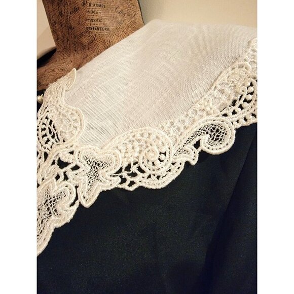 Vintage Lisa II  80s Black Knee-High Dress with White Lace Collar Size 14 - Picture 13 of 16